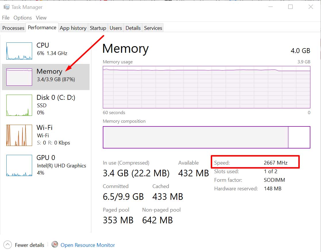 check ram speed task manager