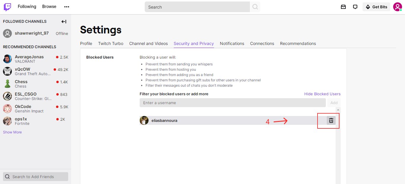 unblock someone on twitch desktop